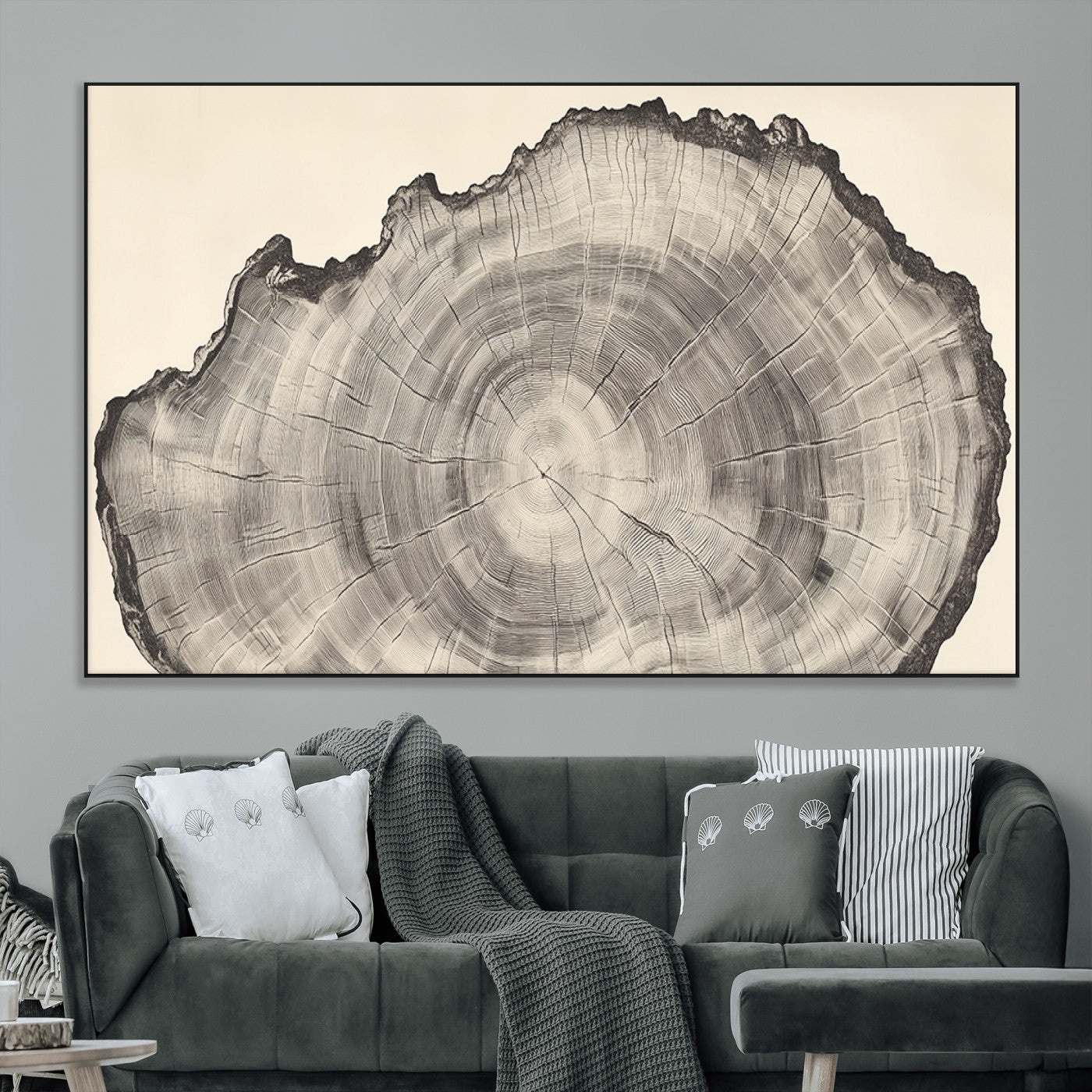 98921313-MGV-CV-36X24-Tree Ring Wall Art Canvas Print, Framed Wood Slice Art Picture Print, Minimalist Wood Perfect Rustic Academic Decor Artwork