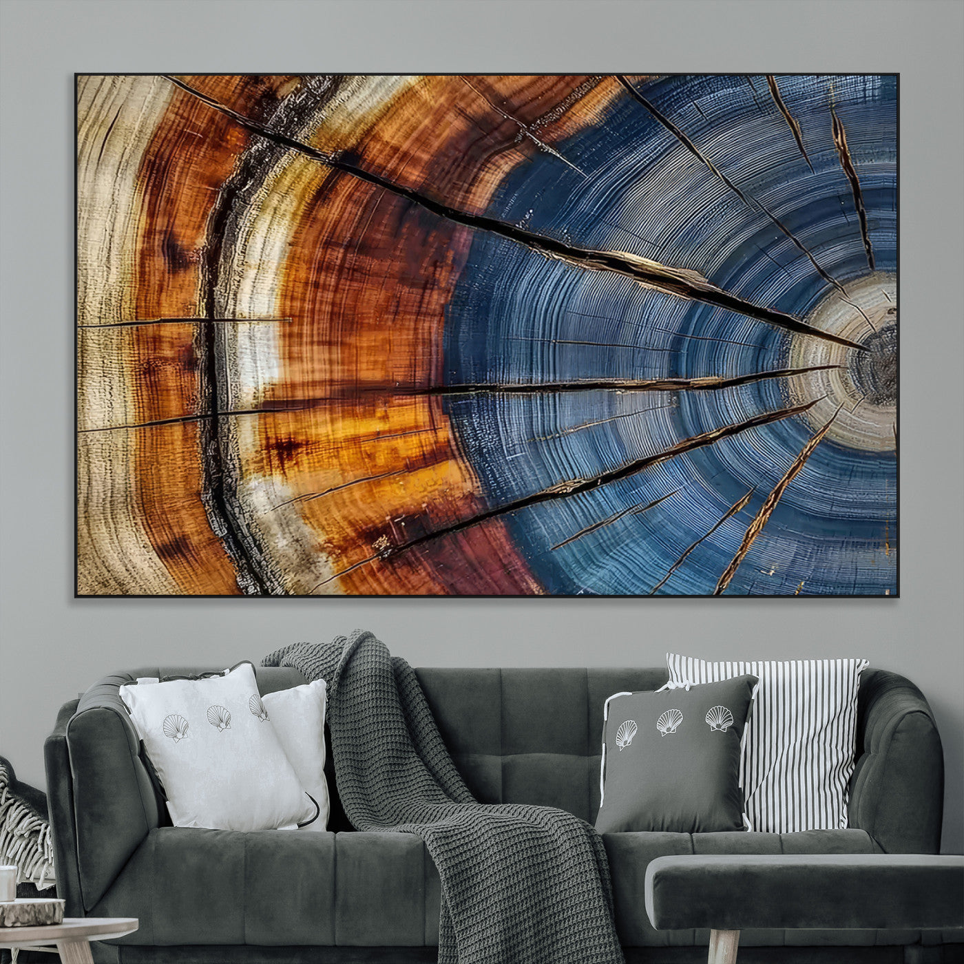 96890915-MGV-CV-36X24-Abstract Tree Ring Wall Art – Rustic Nature Canvas Print with Wood Grain Texture, Modern Earth Tone Artwork for Office, Living