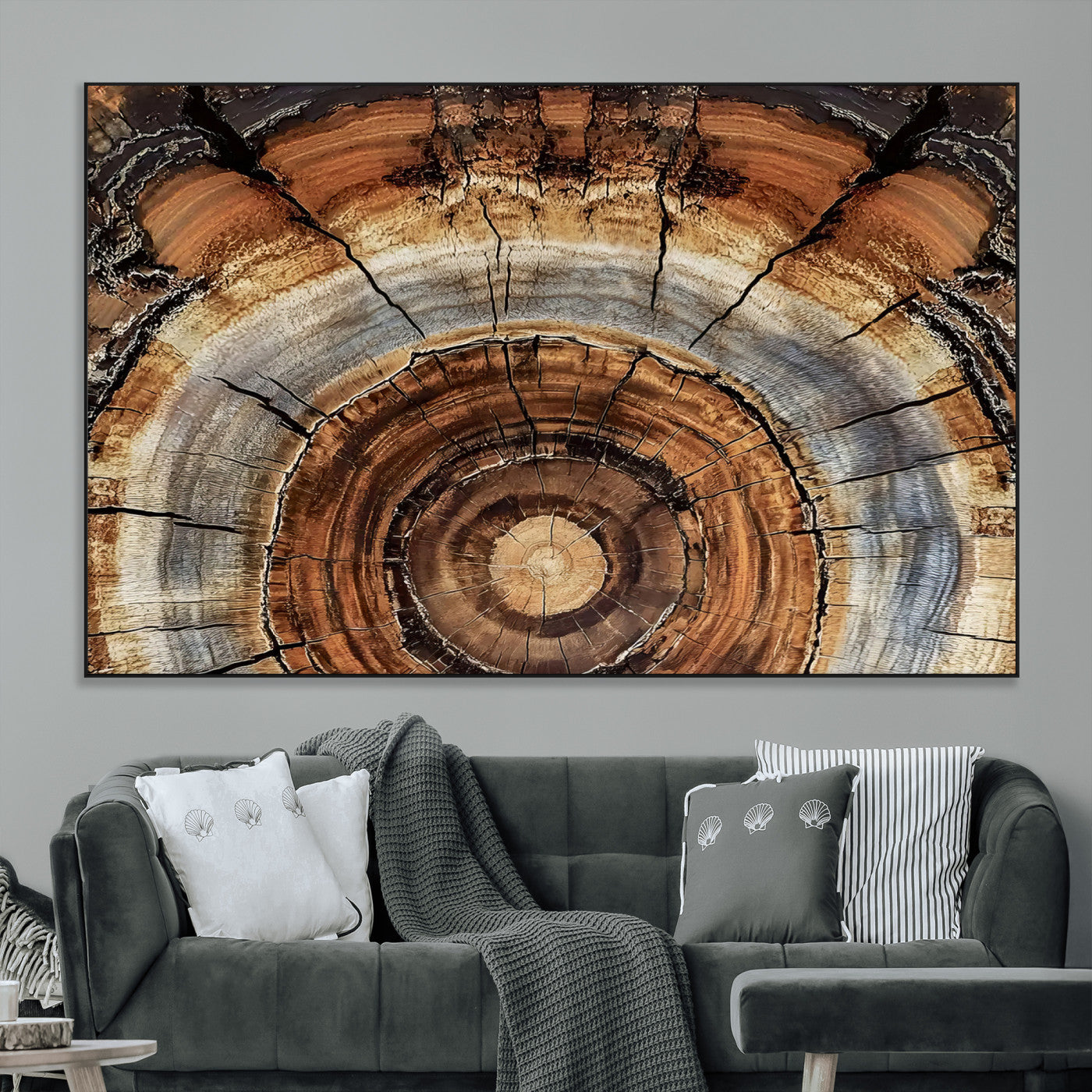 15184146-MGV-CV-36X24-Tree Rings Wall Art Canvas Print, Framed Wood Texture Art Picture Print, Rustic Pattern Perfect Rustic Organic Decor Artwork
