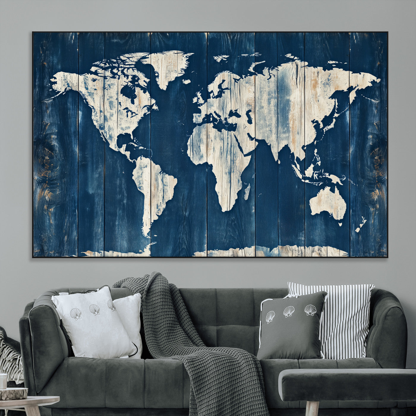 13377812-MGV-CV-36X24-World Map Wall Art Canvas Print, Framed Rustic Map Art Picture Print, Wooden World Map Perfect Vintage Decor Artwork for Home,
