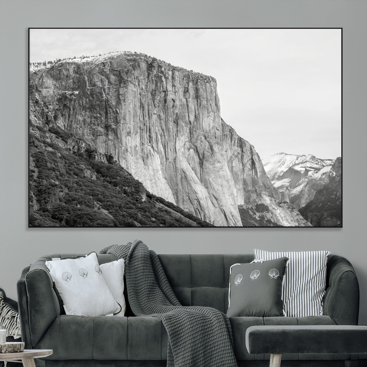 39393420-MGV-CV-36X24-El Capitan Wall Art Canvas Print, Framed Yosemite Cliff Art Picture Print, Monochrome Mountain Perfect Monochrome Sierra Decor