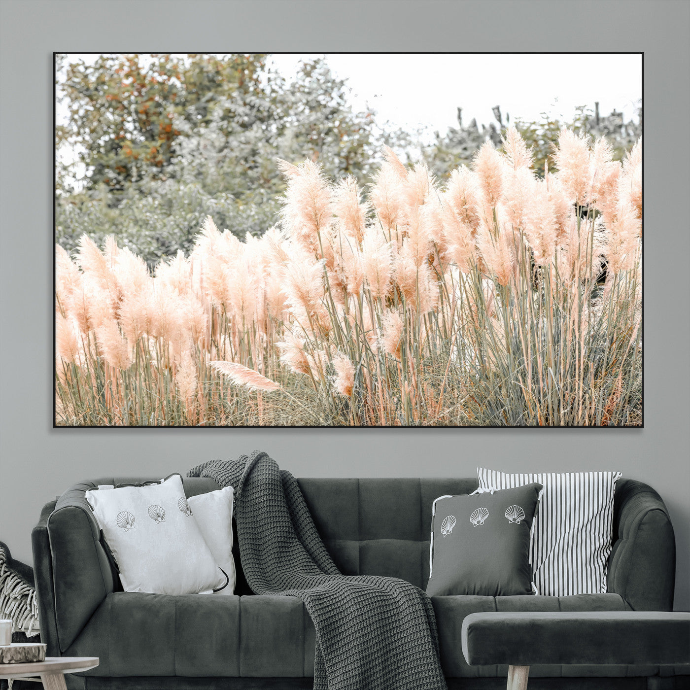 21826392-MGV-CV-36X24-Pampas Grass Wall Art Canvas Print, Framed Soft Pampas Art Picture Print, Pastel Grasses Perfect Soft Neutral Boho Decor Artwork