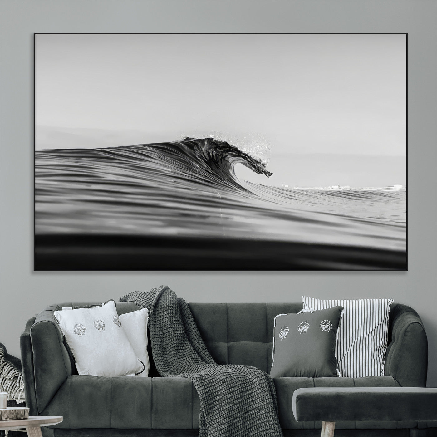 24029476-MGV-CV-36X24-Black Wave Wall Art Canvas Print, Framed Abstract Surf Art Picture Print, Minimalist Ocean Perfect Minimalist Coastal Decor