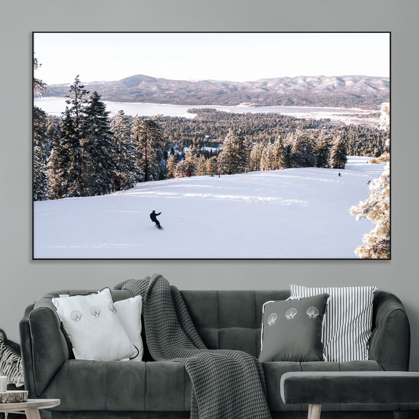 79857868-MGV-CV-36X24-Snowy Mountain Wall Art Canvas Print, Framed Ski Slope Art Picture Print, Winter Forest Perfect Modern Rustic Decor Artwork