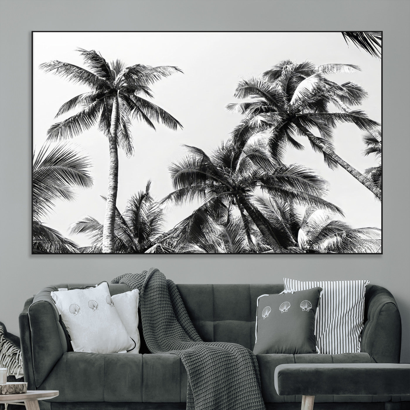 46641801-MGV-CV-36X24-Palm Tree Wall Art Canvas Print, Framed Black White Tropics Art Picture Print, Monochrome Palms Perfect Modern Tropical Minimalist