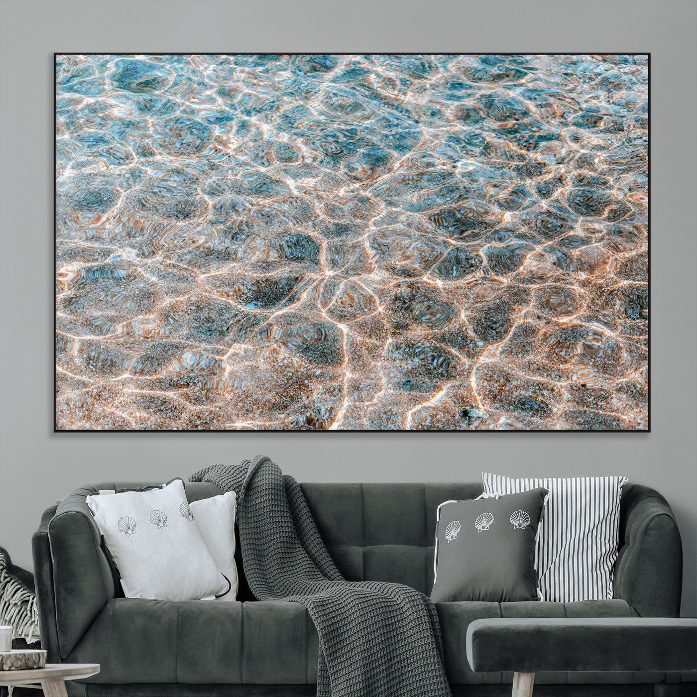 26580287-MGV-CV-36X24-Clear Water Wall Art Canvas Print, Framed Sunlit Ripples Art Picture Print, Ocean Texture Perfect Modern Coastal Decor Artwork