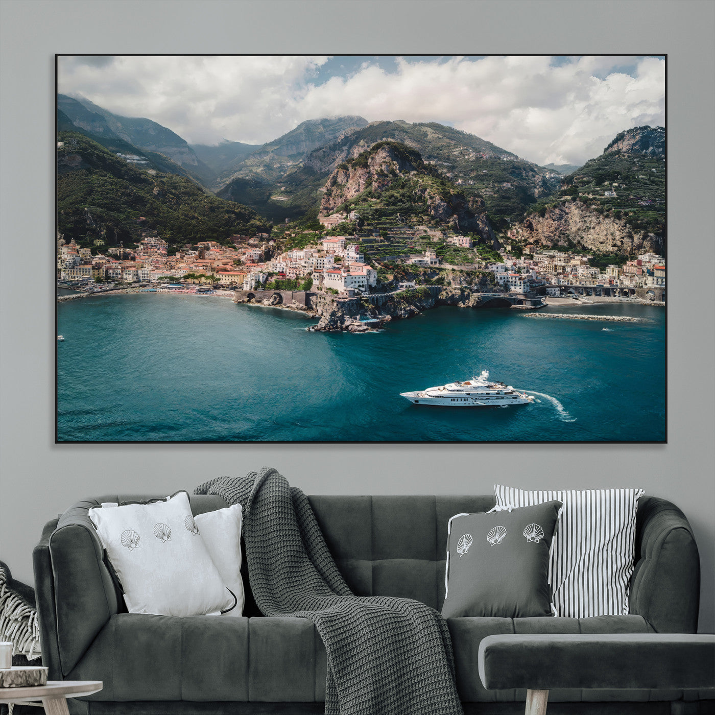 20321590-MGV-CV-36X24-Amalfi Coast Wall Art Canvas Print, Framed Italy Travel Art Picture Print, Mediterranean Landscape Perfect Mediterranean Coastal