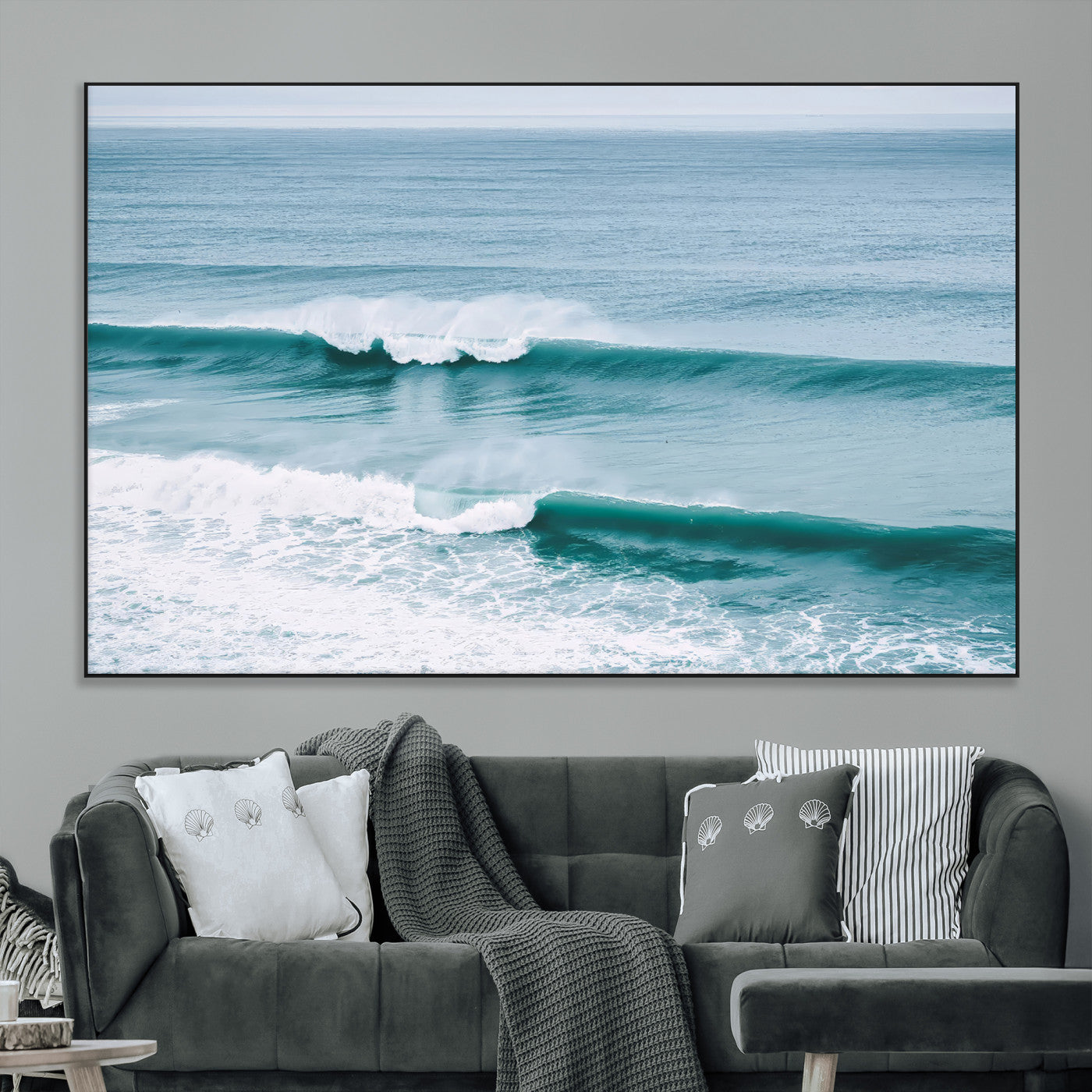 73692470-MGV-CV-36X24-Ocean Swell Wall Art Canvas Print, Framed Surf Waves Art Picture Print, Blue Water Perfect Coastal Dynamic Decor Artwork