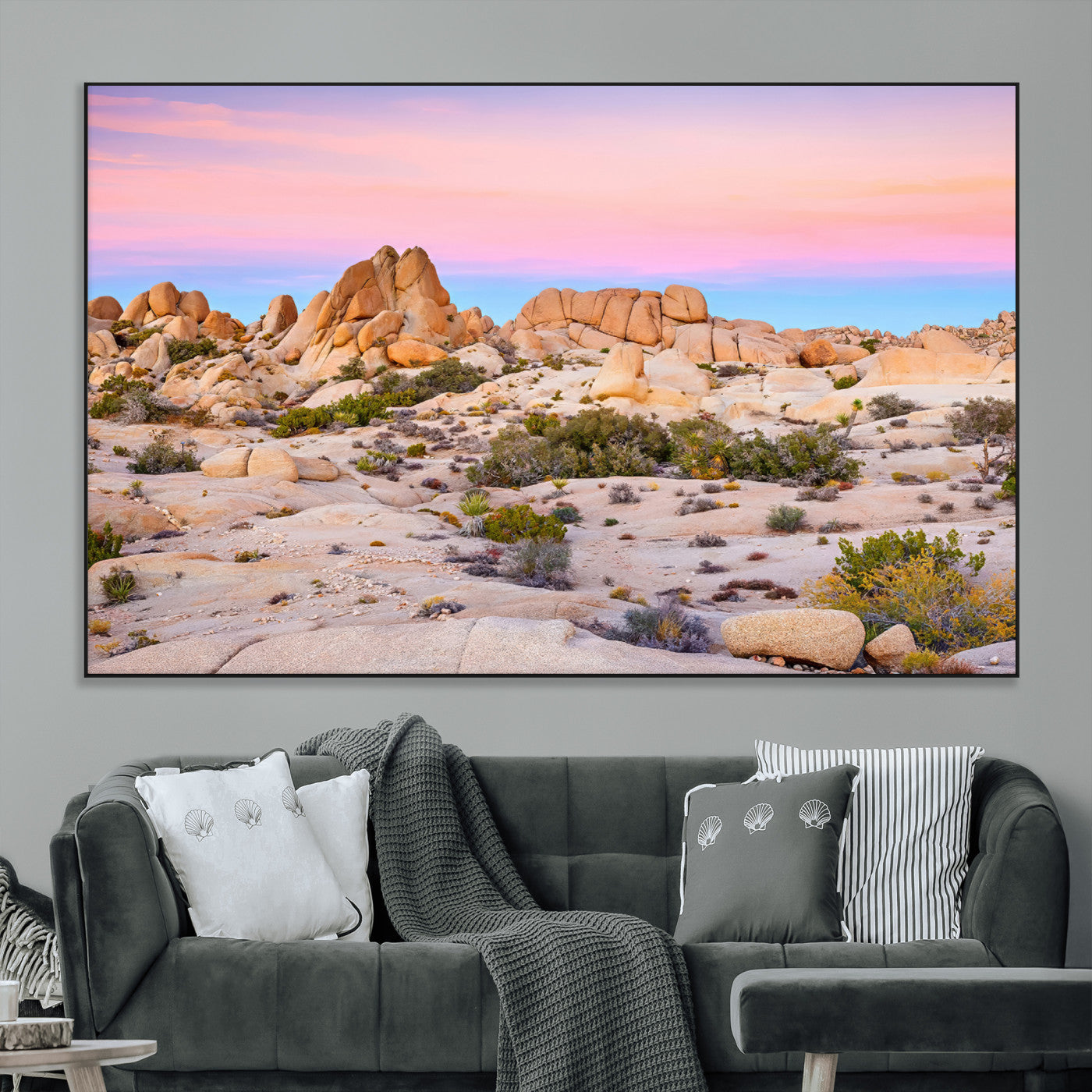 96167137-MGV-CV-36X24-Vibrant Sunset Sky Wall Art Canvas Print, Framed Joshua Tree Art Picture Print, Rugged Terrain Perfect Southwestern Boho Decor