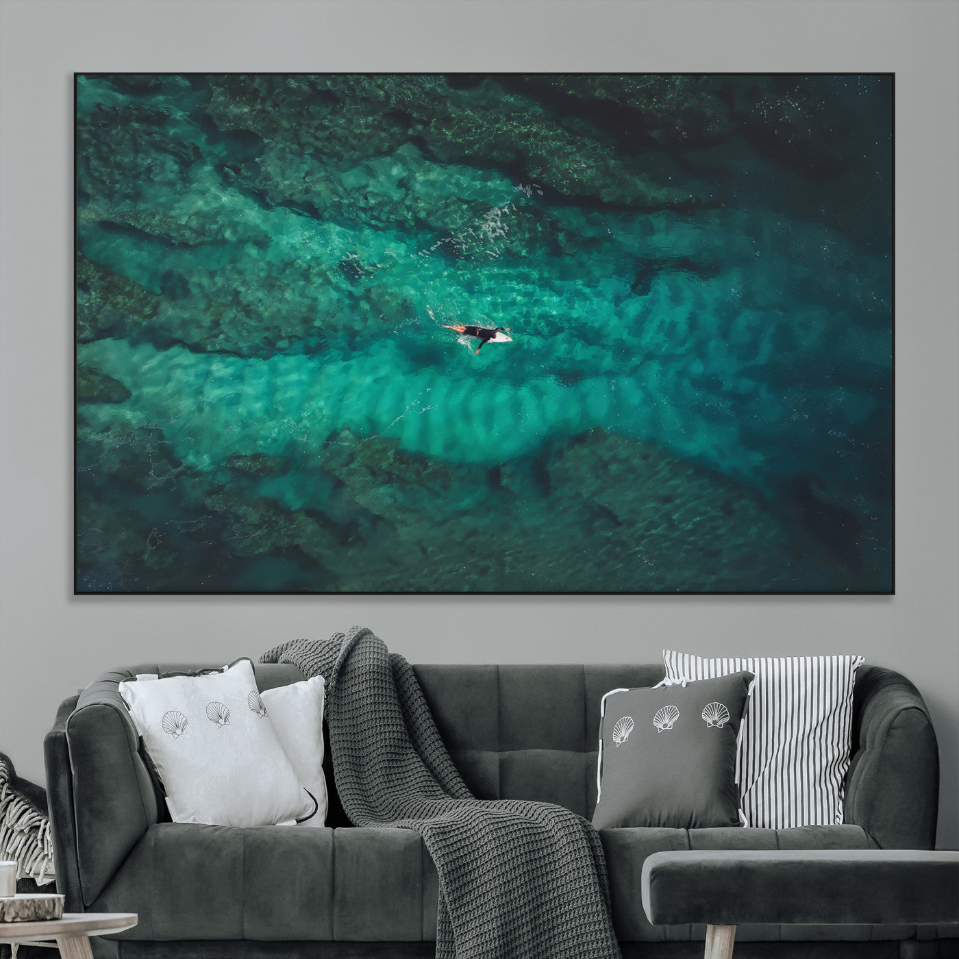 93287752-MGV-CV-36X24-Ocean Surf Wall Art Canvas Print, Framed Blue Waters Art Picture Print, Vibrant Seascape Perfect Coastal Adventure Decor Artwork