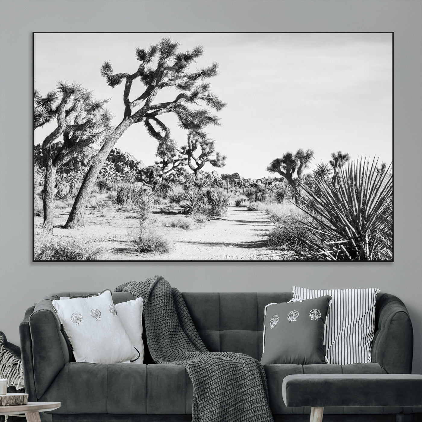88164251-MGV-CV-36X24-Joshua Tree Wall Art Canvas Print, Framed Desert Path Art Picture Print, Monochrome Desert Perfect Minimalist Desert Decor Artwork