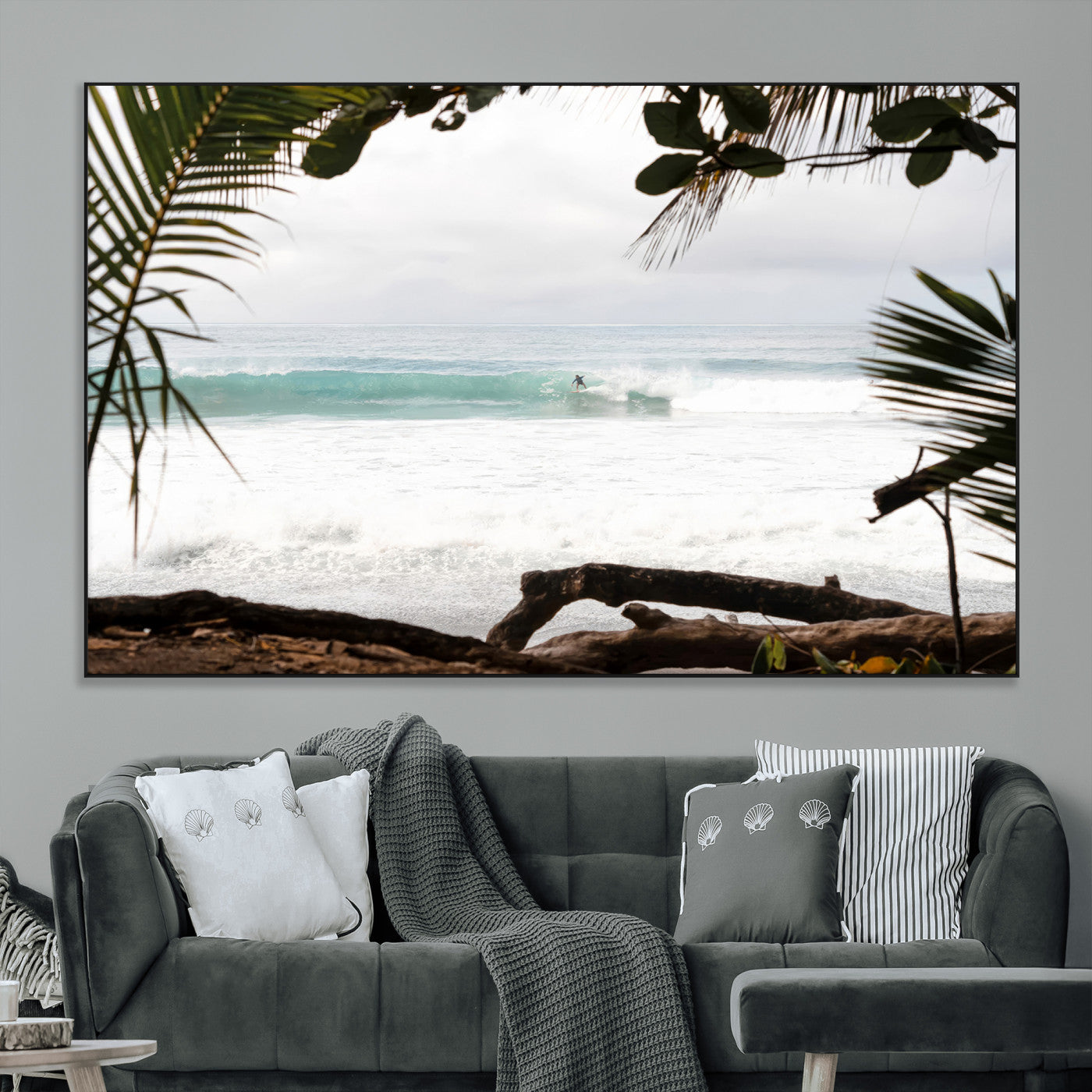 50382104-MGV-CV-36X24-Tropical Surf Wall Art Canvas Print, Framed Palm Tree View Art Picture Print, Beach House Art Perfect Boho Coastal Decor Artwork
