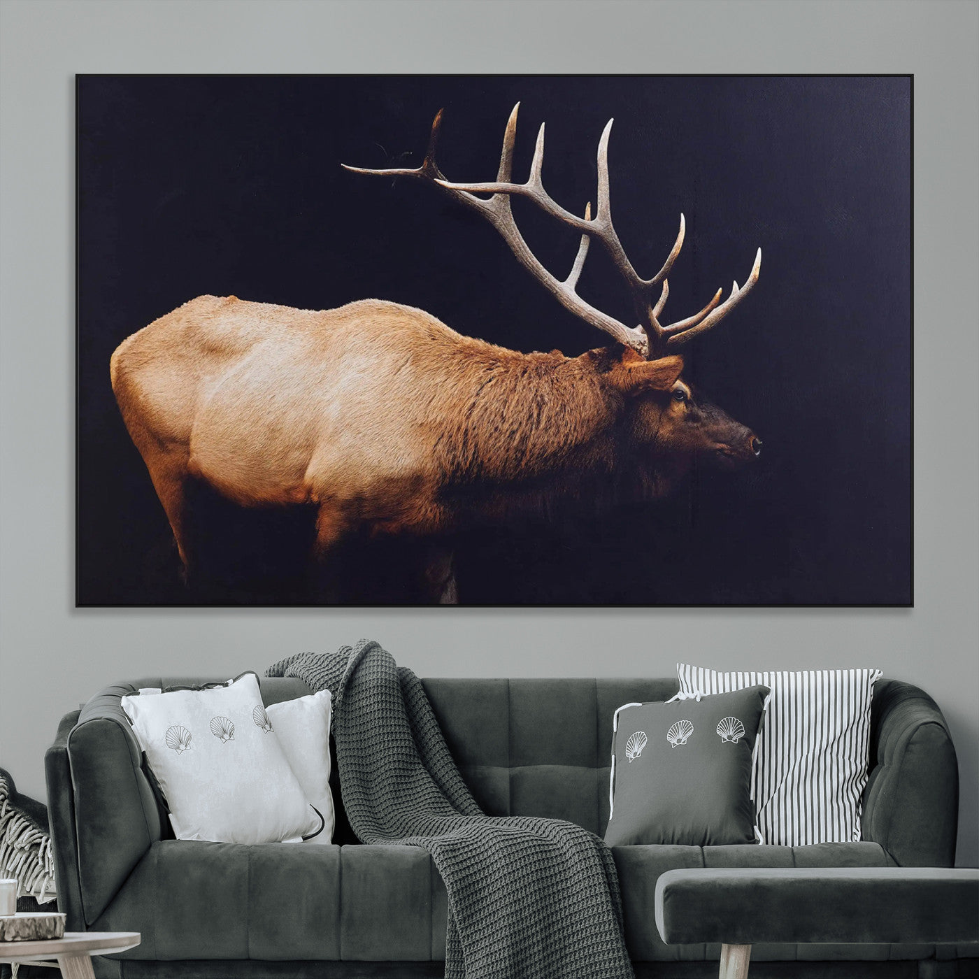 91871131-MGV-CV-36X24-Rustic Elk Art Wall Art Canvas Print, Framed Moody Wildlife Decor Art Picture Print, Western Animal Print Perfect Western Lodge