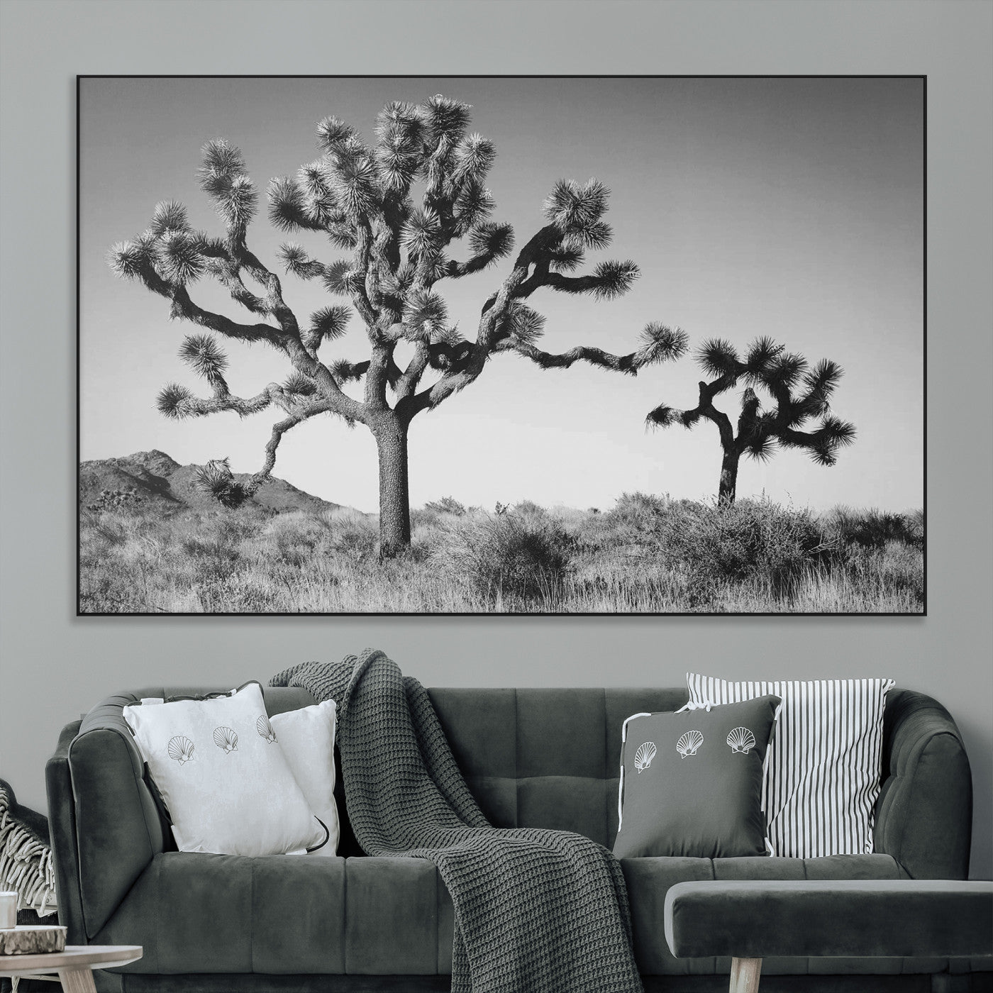 50975475-MGV-CV-36X24-Joshua Tree Art Wall Art Canvas Print, Framed Desert Tree Print Art Picture Print, Black White Nature Perfect Southwestern Boho