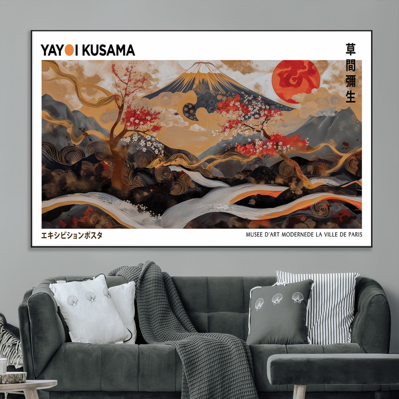 85375874-MGV-CV-36X24-Mount Fuji Abstract Wall Art – Japanese Landscape Canvas Print, Cherry Blossom & Red Sun Painting, Elegant Modern Zen Asian Home