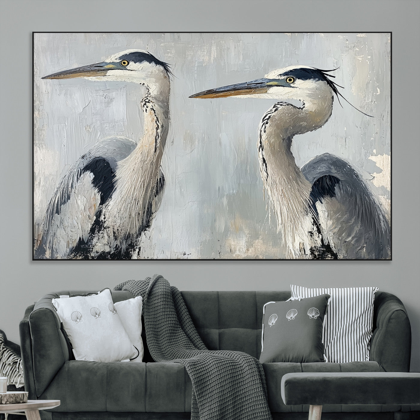 19427826-MGV-CV-36X24-Bird Canvas Decor Wall Art Canvas Print, Framed Coastal Bird Pair Art Picture Print, Minimalist Wildlife Wall Perfect Coastal