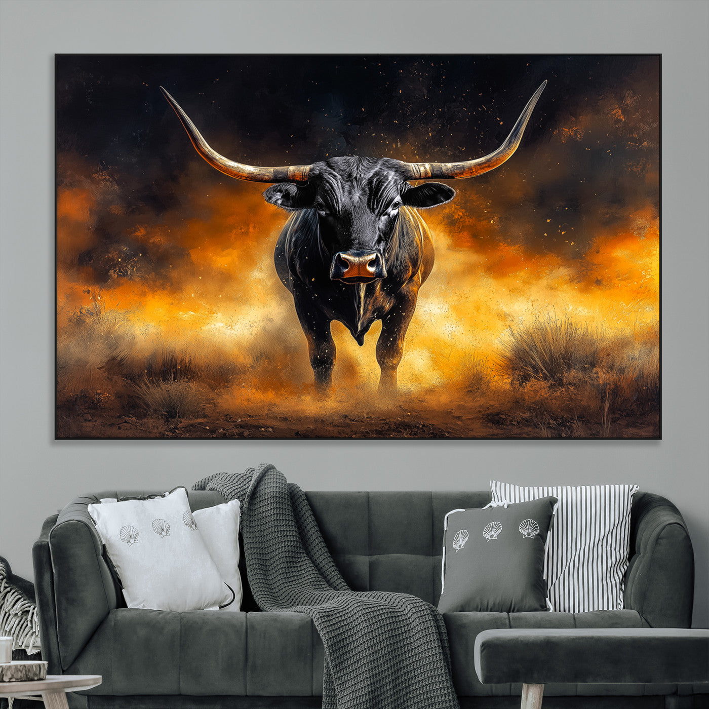 58293979-MGV-CV-36X24-Longhorn Canvas Wall Art Canvas Print, Framed Bold Bull Wall Art Art Picture Print, Western Animal Decor Perfect Western Dramatic