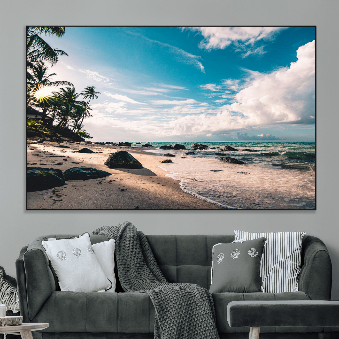95301406-MGV-CV-36X24-Tropical Beach Wall Art Canvas Print, Framed Ocean Waves Art Picture Print, Relazxing Seascape Perfect Tropical Coastal Decor
