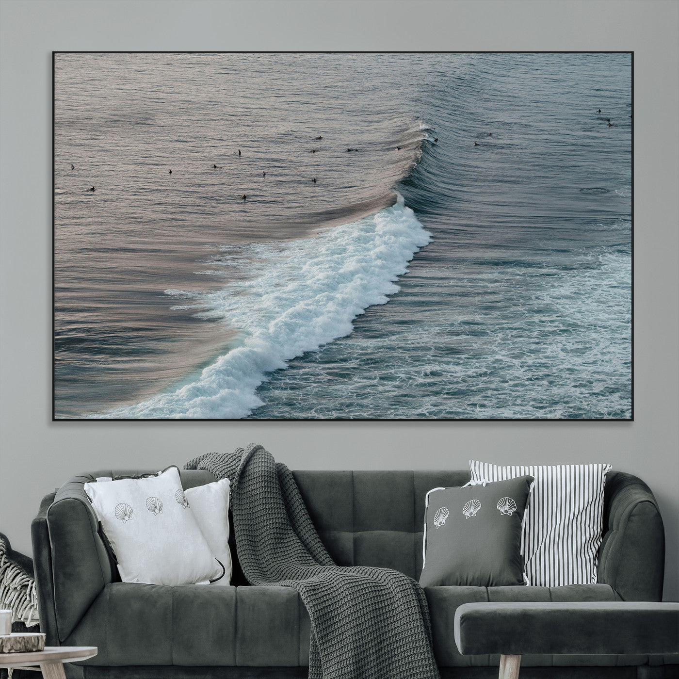 23077324-MGV-CV-36X24-Ocean Waves Wall Art Canvas Print, Framed Coastal Serenity Art Picture Print, Surf Aesthetic Perfect Modern Coastal Decor Artwork