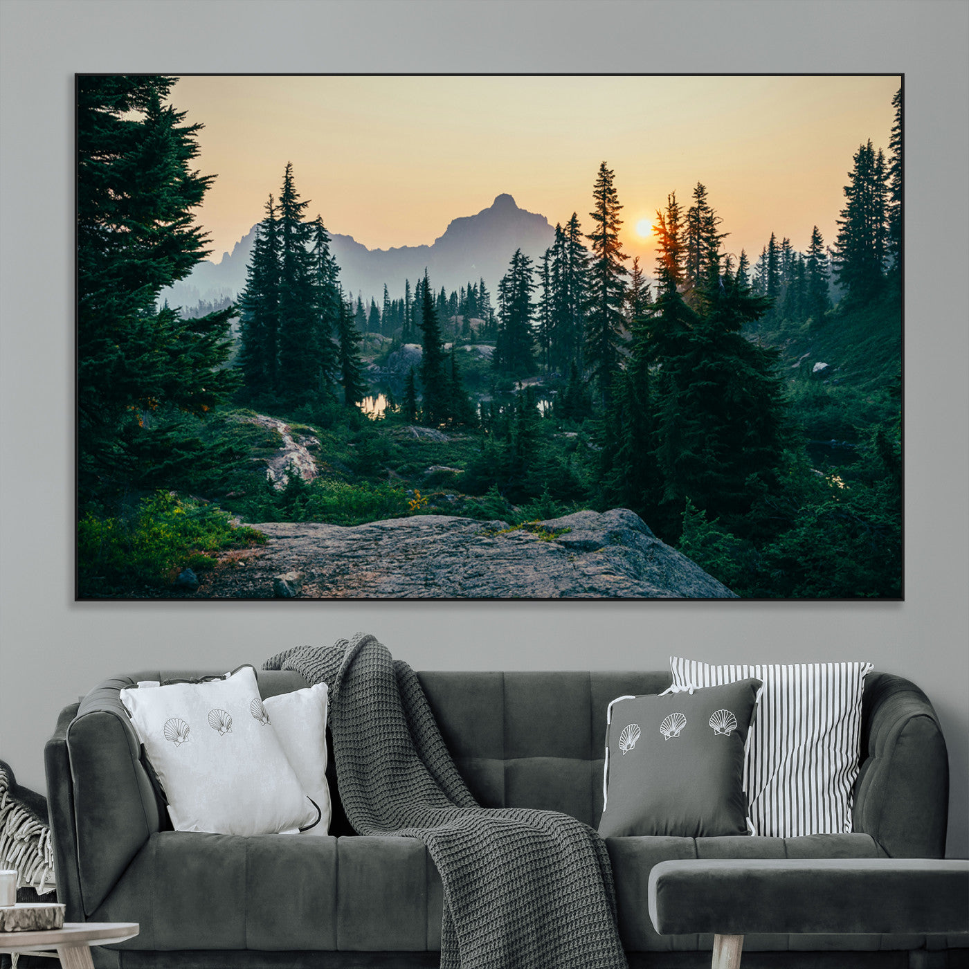 66397982-MGV-CV-36X24-Mountain Landscape Wall Art Canvas Print, Framed Forest Serenity Art Picture Print, Mountain Landscape Perfect Rustic Wilderness