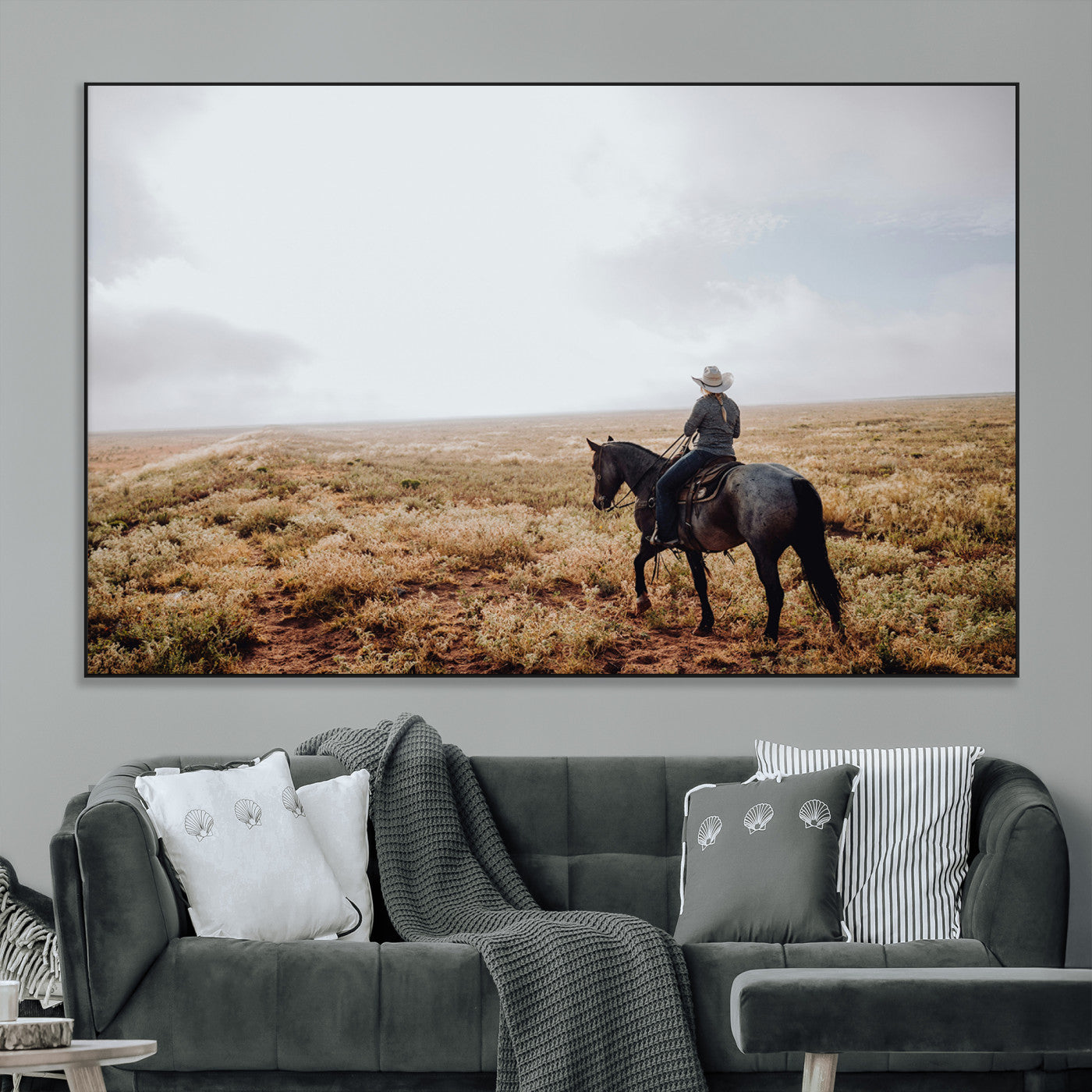 57597730-MGV-CV-36X24-Cowboy Wall Art Wall Art Canvas Print, Framed Western Canvas Art Picture Print, Rustic Ranch Scene Perfect Rustic Western Decor