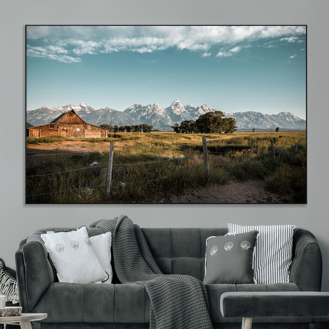 92497443-MGV-CV-36X24-Rustic Farmhouse Wall Art Canvas Print, Framed Mountain Cabin Art Picture Print, Western Landscape Perfect Rustic Farmhouse Decor