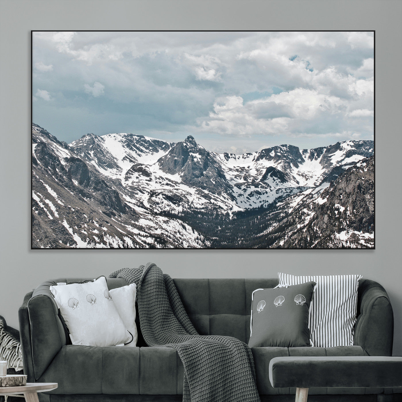 94074619-SEG-FC-51X34_Oversize_Oversize-Snowy Peaks Wall Art Canvas Print, Framed Alpine Wilderness Art Picture Print, Mountain Escape Perfect Winter Serenity Decor