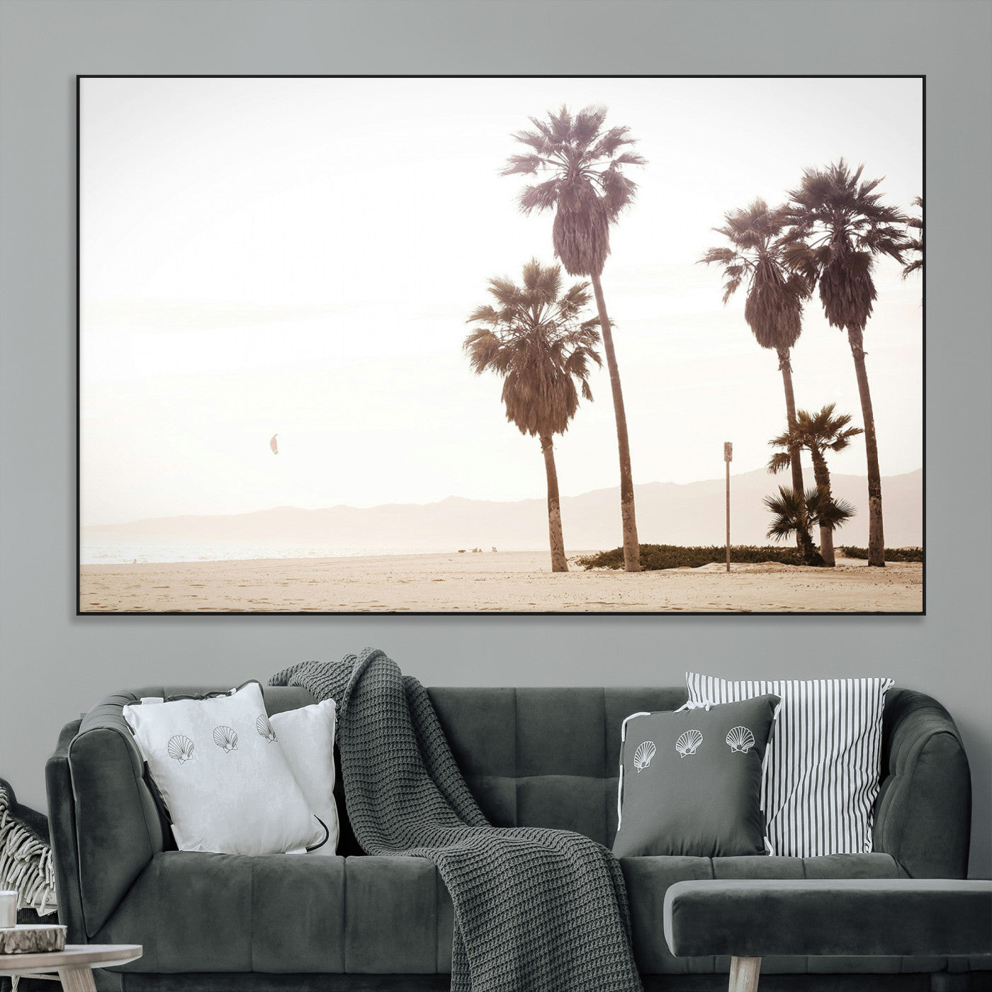 48255923-MGV-CV-36X24-Coastal Light Wall Art Canvas Print, Framed Relaxing Shoreline Art Picture Print, Minimalist Ocean Perfect Tropical Serenity Decor