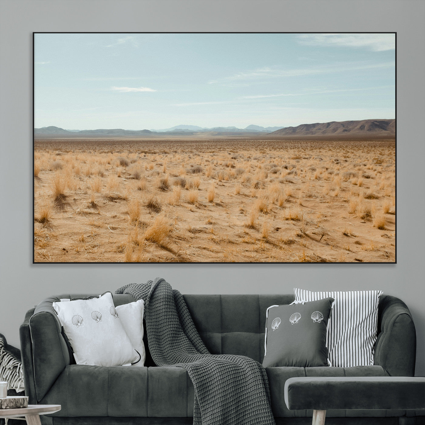 55918919-MGV-CV-36X24-Desert Landscape Wall Art – Golden Grass Plains and Mountain Horizon Canvas Print, Southwest Nature Photography Decor for Living