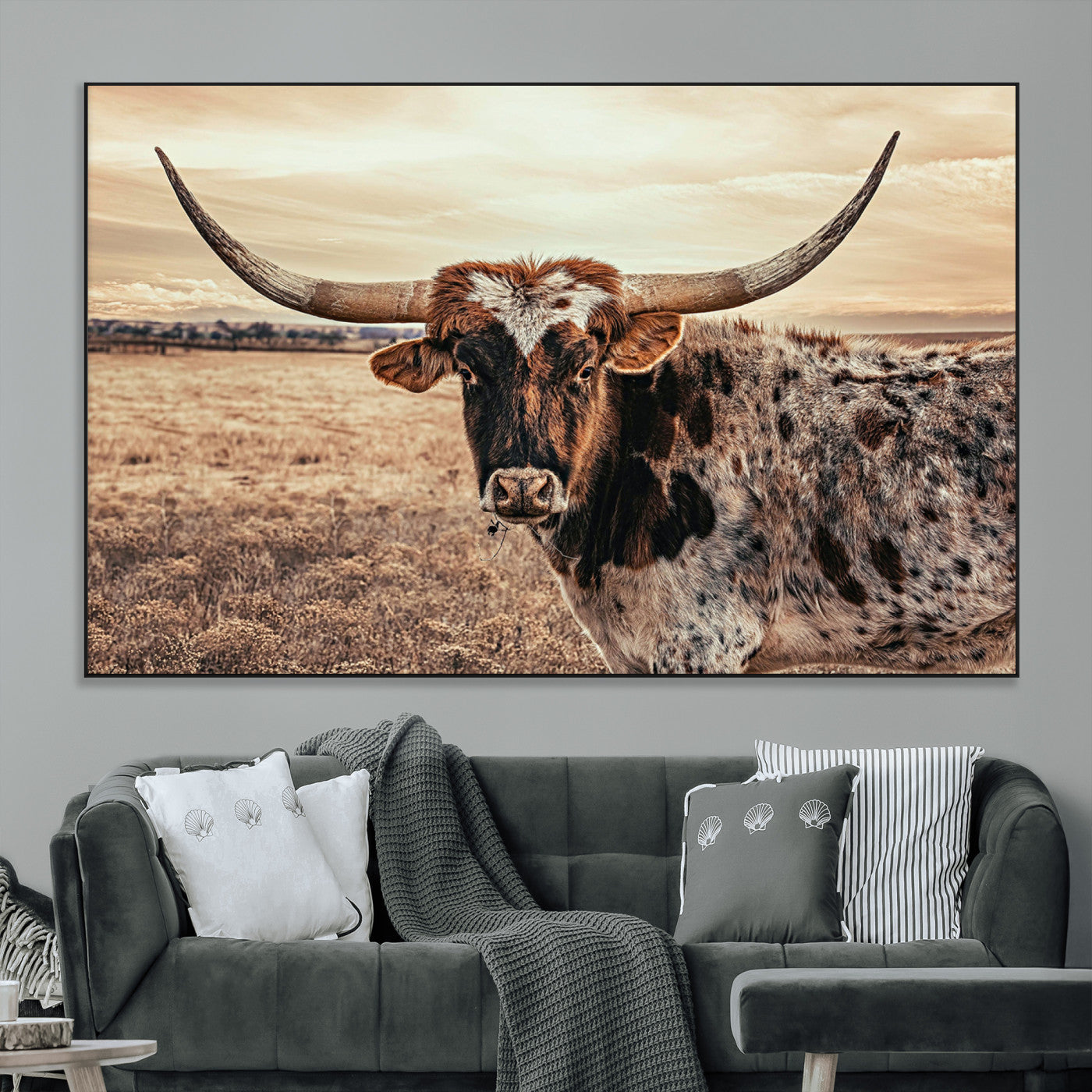 95745718-MGV-CV-36X24-Texas Longhorn Wall Art – Western Cattle Photography Canvas Print, Rustic Ranch Animal Artwork Country Farmhouse Decor for Living