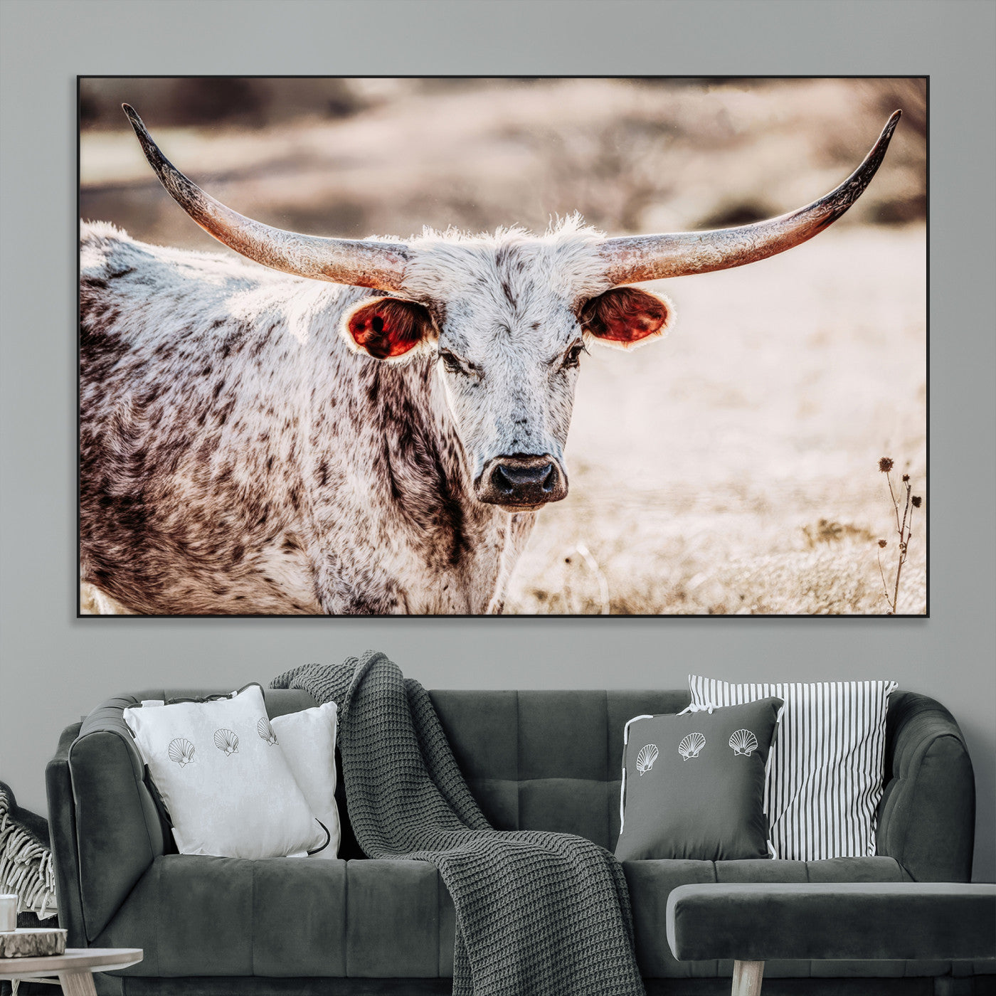 72388892-MGV-CV-36X24-Texas Longhorn Wall Art – Rustic Western Canvas Print, Cowboy Style Farmhouse Bull Artwork for Living Room, Ranch, Office or Man
