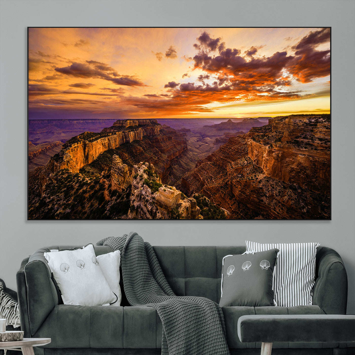 75573843-MGV-CV-36X24-Grand Canyon Sunset Wall Art – Panoramic Canyon Landscape Canvas Print, Dramatic Desert Cliffs Artwork, Nature Inspired Scenic