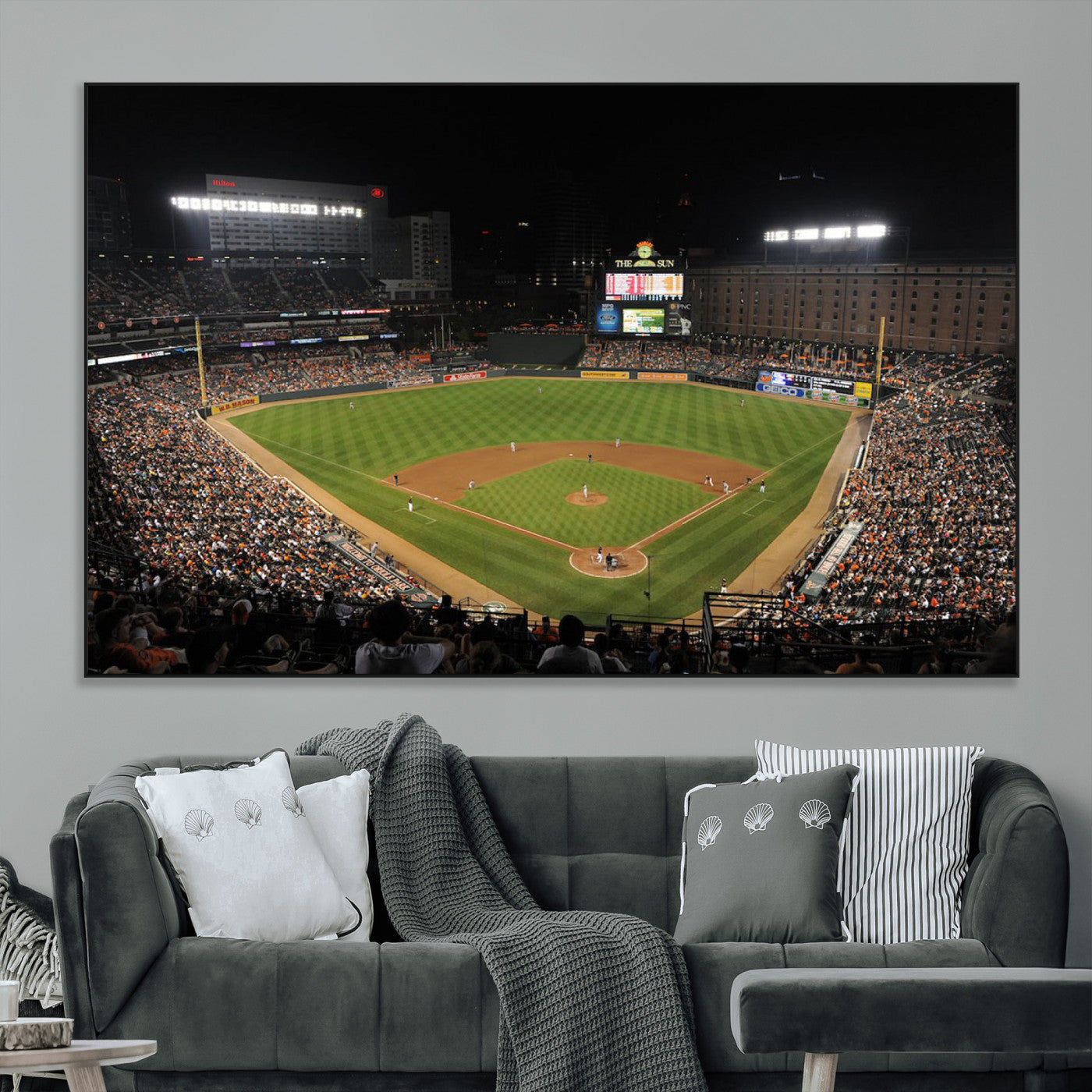 26445161-MGV-CV-36X24-Baseball Stadium at Night – Panoramic Ballpark Canvas Wall Art, Sports Decor for Man Cave, Office, Game Room, Sports Bar, Baseball