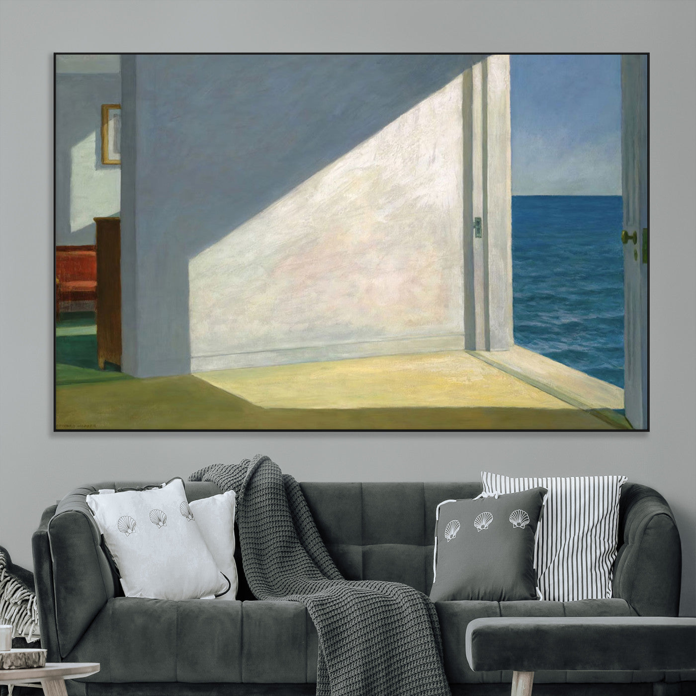 34188481-MGV-CV-36X24-Coastal Sunlight Wall Art – Minimalist Ocean View Canvas Print, Serene Beach House Inspired Decor for Bedroom, Living Room,