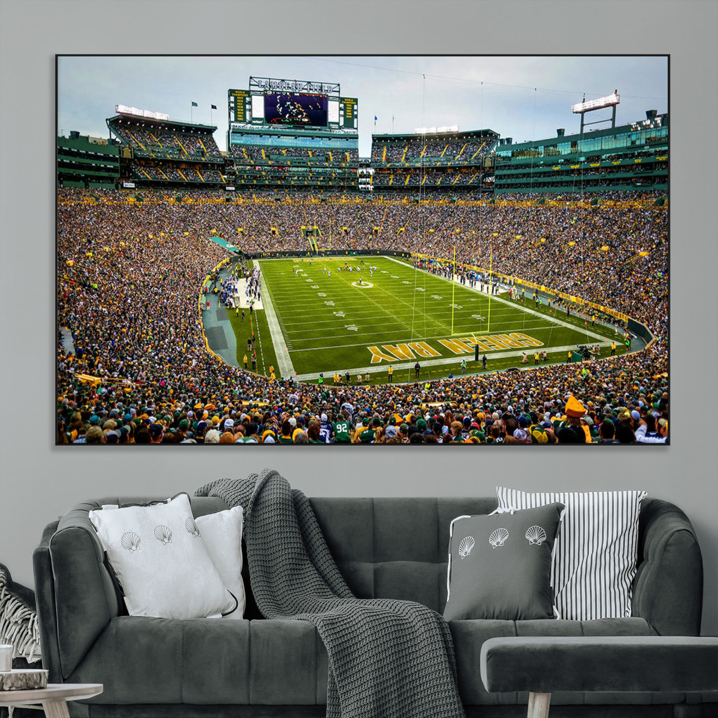 96617112-MGV-CV-36X24-Lambeau Field Wall Art – Green Bay Packers NFL Football Stadium Canvas Print – Game Day Crowd Sports Decor for Man Cave, Bar, or