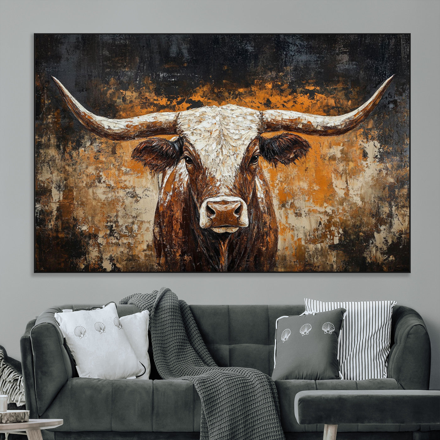 25265572-SEG-FC-51X34_Oversize_Oversize-Longhorn Bull Wall Art – Rustic Western Texas Steer Canvas Print, Textured Animal Painting for Home, Office, Man Cave or Farmhouse