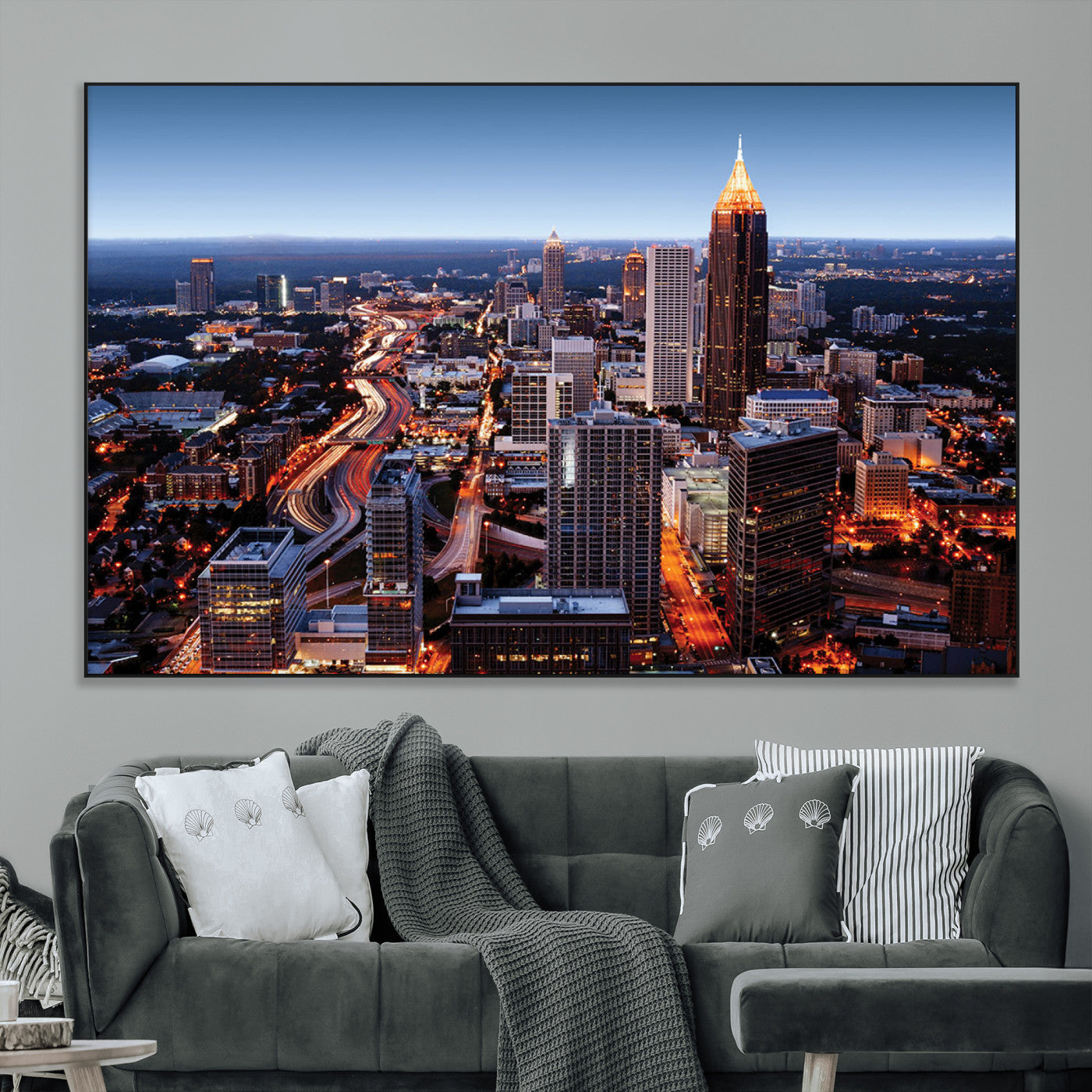 81886632-MGV-CV-36X24-Atlanta Skyline Wall Art – Vibrant City Lights Canvas Print, Modern Urban Cityscape Decor for Living Room, Office, or Apartment