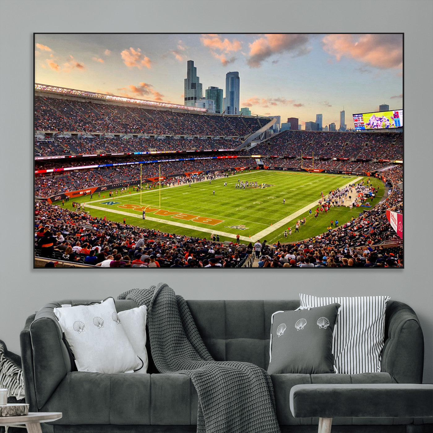 55377093-MGV-CV-36X24-Soldier Field Wall Art – Panoramic Chicago Bears Football Stadium Canvas Print, Game Day Sports Decor for Man Cave, Bar, Office,