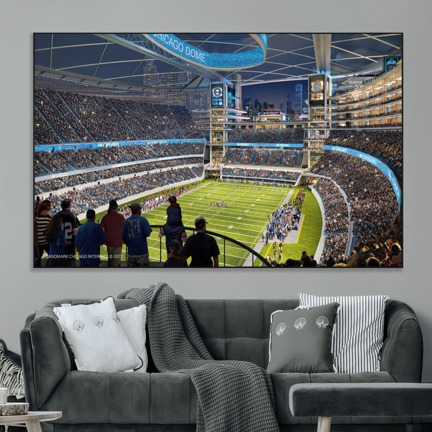 41816511-MGV-CV-36X24-Chicago Dome Stadium Wall Art – Futuristic Football Arena Canvas Print, Modern Sports Fan Decor for Man Cave, Office, Bar, or