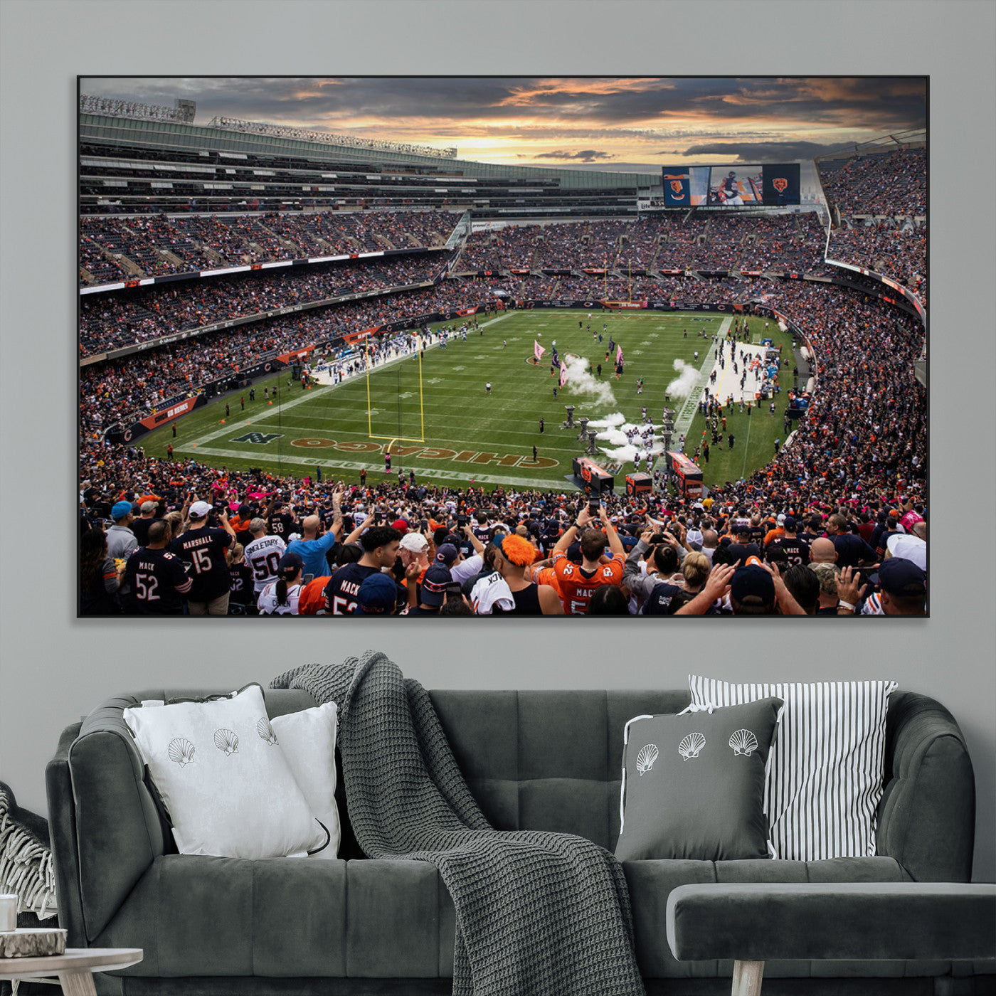 87578930-MGV-CV-36X24-Soldier Field Wall Art – Chicago Bears Football Stadium Sunset Canvas Print, Game Day Sports Decor for Man Cave, Bar, Office, or