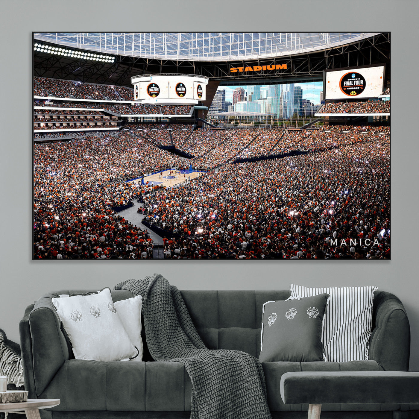 38616413-MGV-CV-36X24-Chicago Dome Stadium Wall Art – Futuristic Basketball Final Four Arena Canvas Print, Modern Sports Fan Decor for Man Cave or