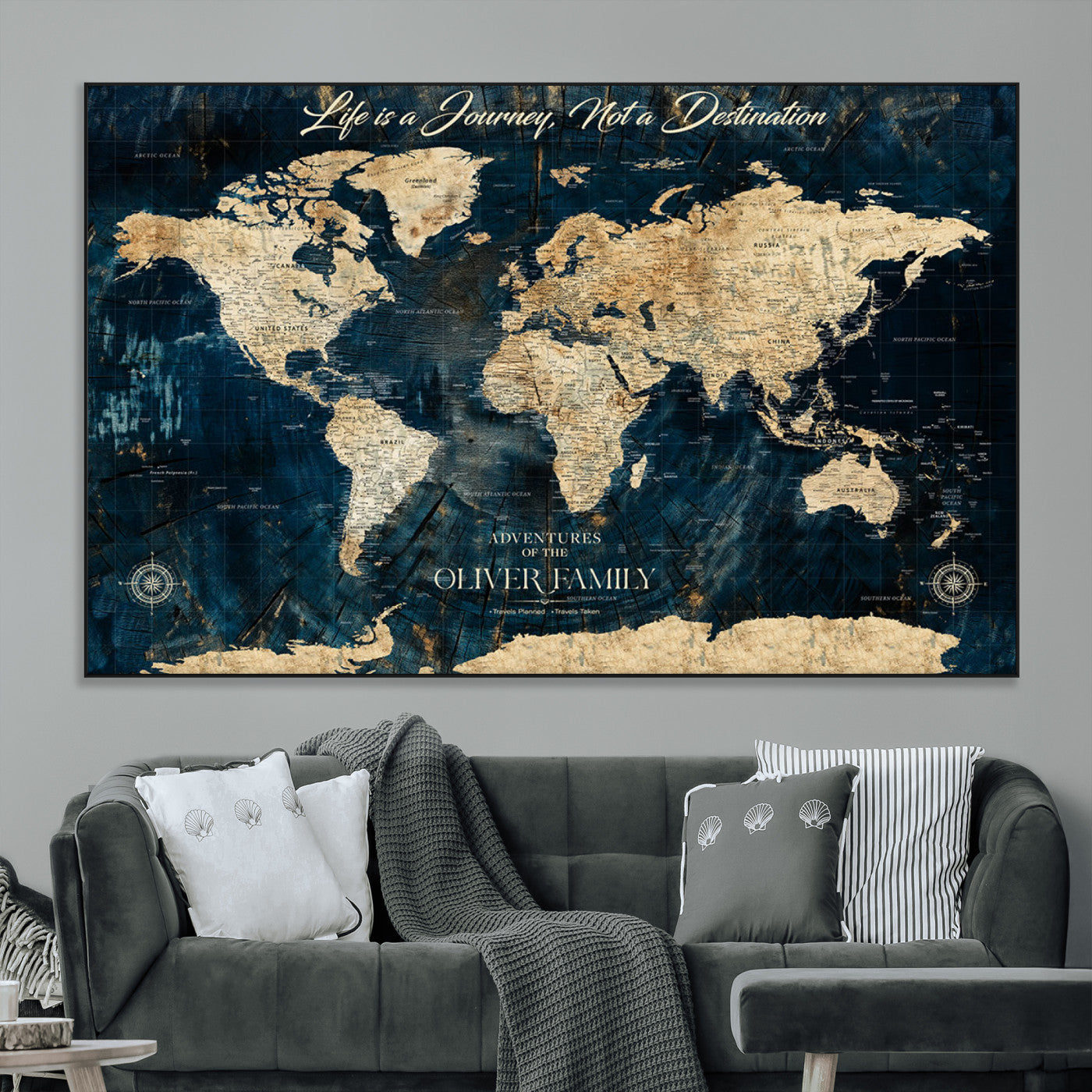 36970886-MGV-CV-36X24-Life is a Journey Not a Destination World Map Rustic Navy Beige Vintage Travel Wall Art Adventure Quote Canvas Print for Home