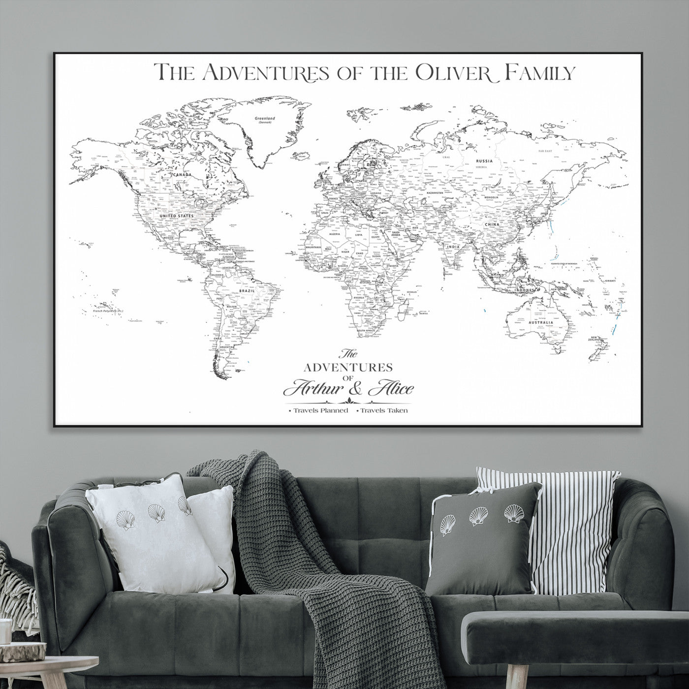 21029247-MGV-CV-36X24-Minimalist World Map Wall Art – Black and White Travel Adventure Print, Modern Family Travel Map Decor for Living Room, Bedroom,