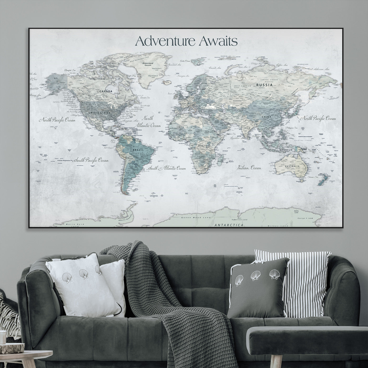 TEST111-MGV-CV-36X24-Personalized Adventure Awaits Push Pin World Map – Custom Framed Travel Tracker Canvas Wall Art for Home, Office