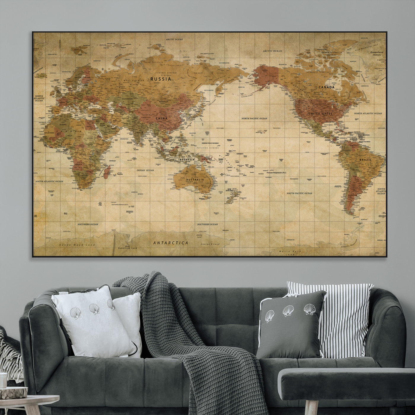 34565469-MGV-CV-36X24-World Map Wall Art – Classic Vintage Earth Tone World Atlas with Antique Aesthetic, Perfect Wall Decoration for Home, Living Room,