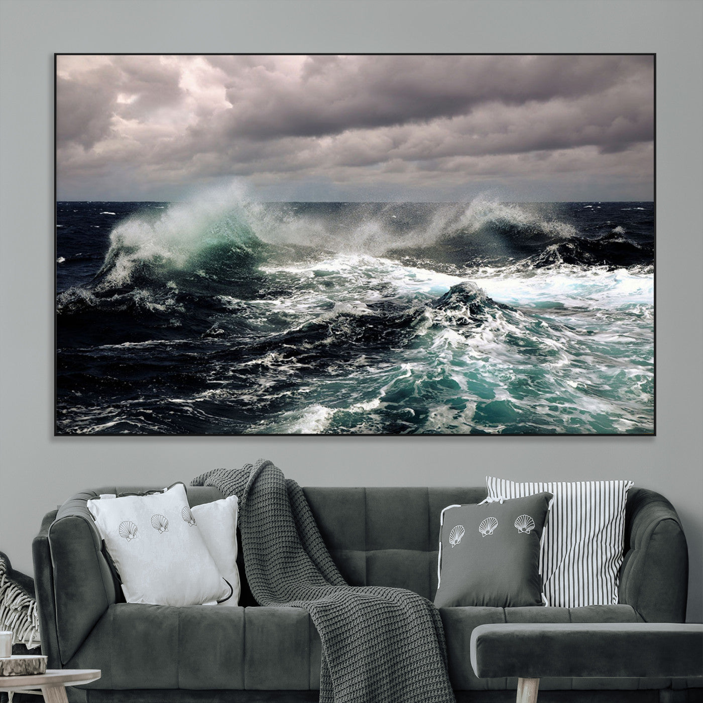 38622353-MGV-CV-36X24-Ocean Wave Wall Art – Dramatic Seascape Canvas Print with Stormy Sky and Crashing Sea, Bold Coastal Photography for Living Room,