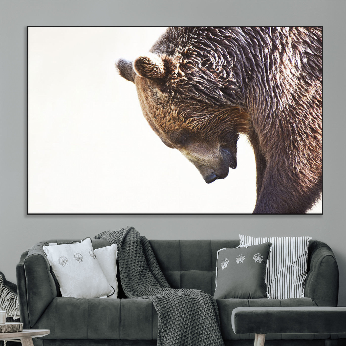 14405507-MGV-CV-36X24-Grizzly Bear Canvas Wall Art – Framed Wildlife Nature Decor, Large Brown Bear Profile Canvas Print for Living Room, Office, or