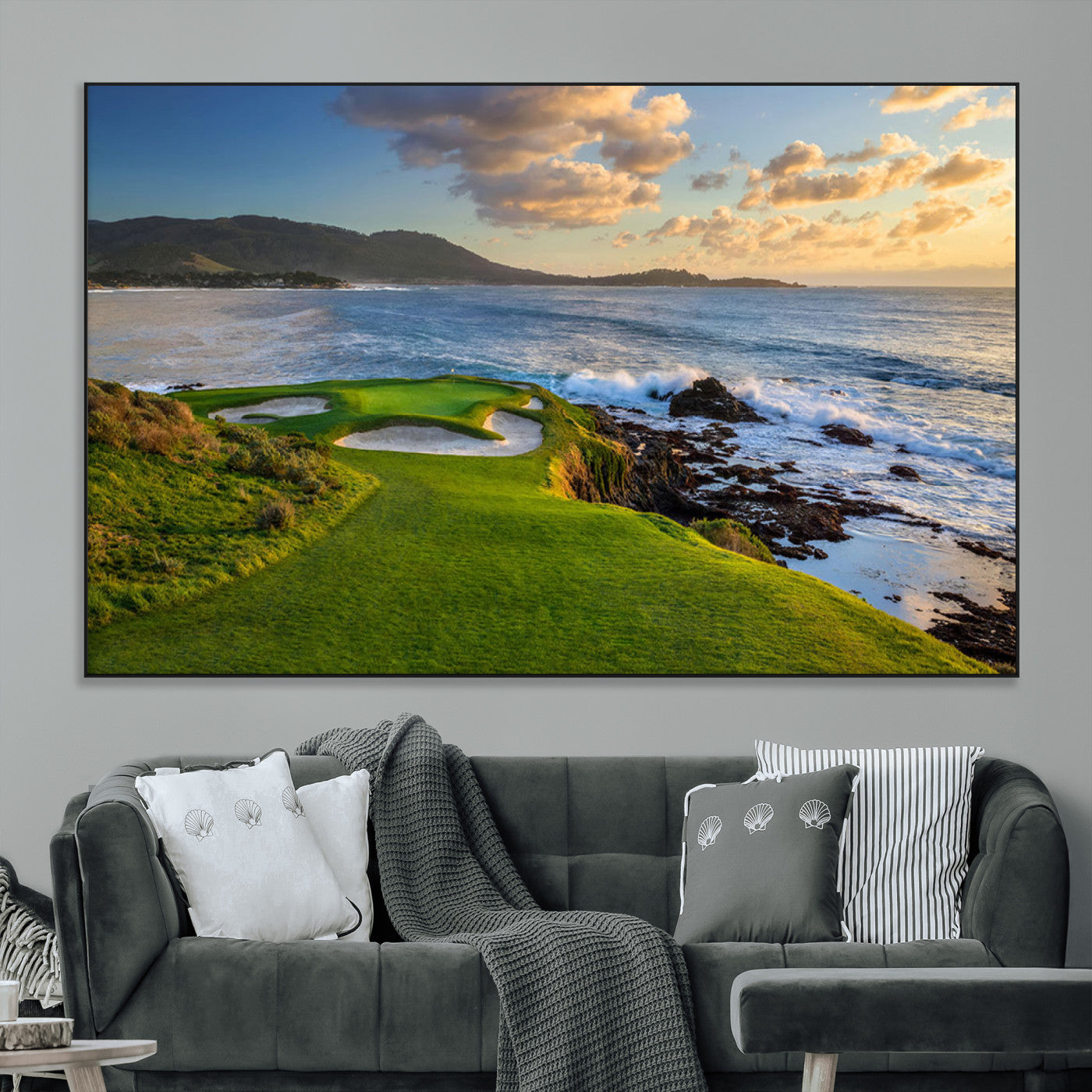 67486665-MGV-CV-36X24-Golf Course Wall Art – Pebble Beach Oceanfront Canvas Print, Coastal Fairway Photography Sports Decor for Living Room, Office, Man