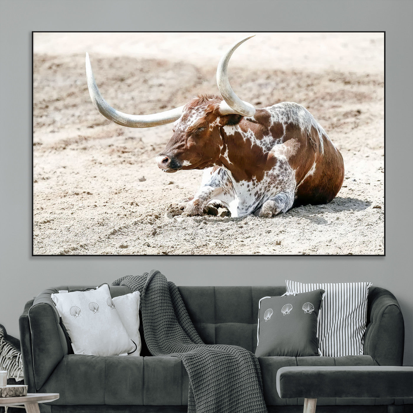 89096667-MGV-CV-36X24-Texas Longhorn Wall Art – Rustic Western Canvas Print, Cattle Photography Decor for Ranch House, Living Room, Office, Man Cave