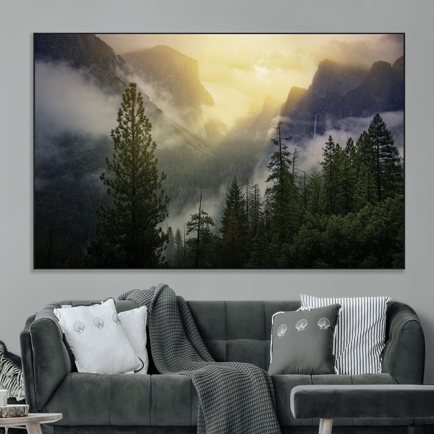 38316884-MGV-CV-36X24-Landscape Wall Art – Misty Mountain Valley Canvas Print, Scenic Pine Forest and Sunrise Photography Decor for Bedroom, Living